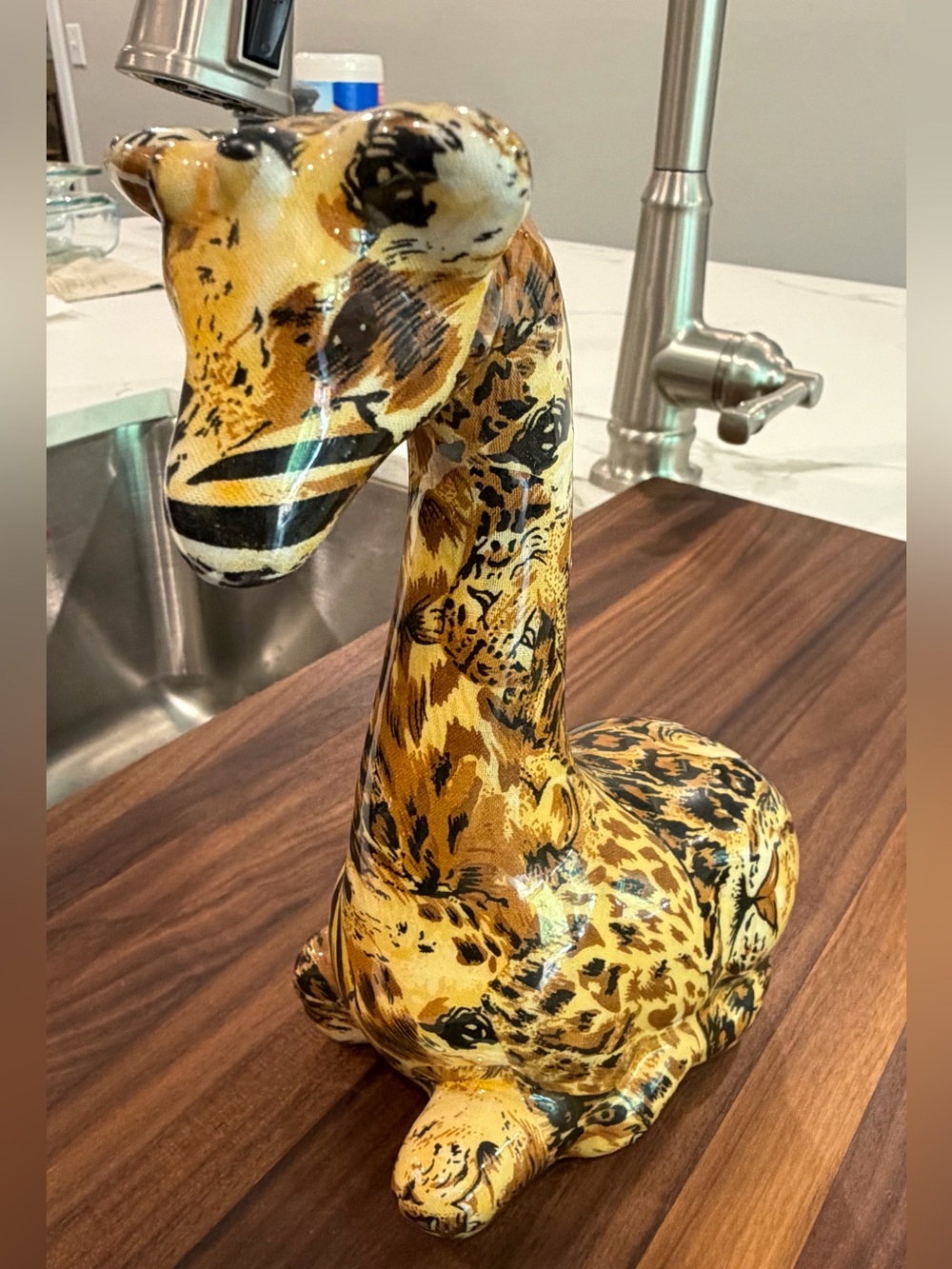 Vintage La Vie Safari collection Glazed Ceramic Giraffe Figurine Patchwork